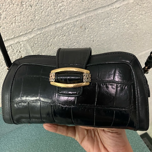 Brighton Crossbody Black Leather Bag Purse Croc Embossed Western Cowgirl Cottage - Picture 7 of 17